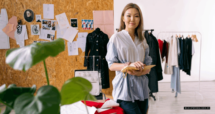 Nhà thiết kế làm việc trong studio theo định hướng thời trang xanh với nhiều cây cối